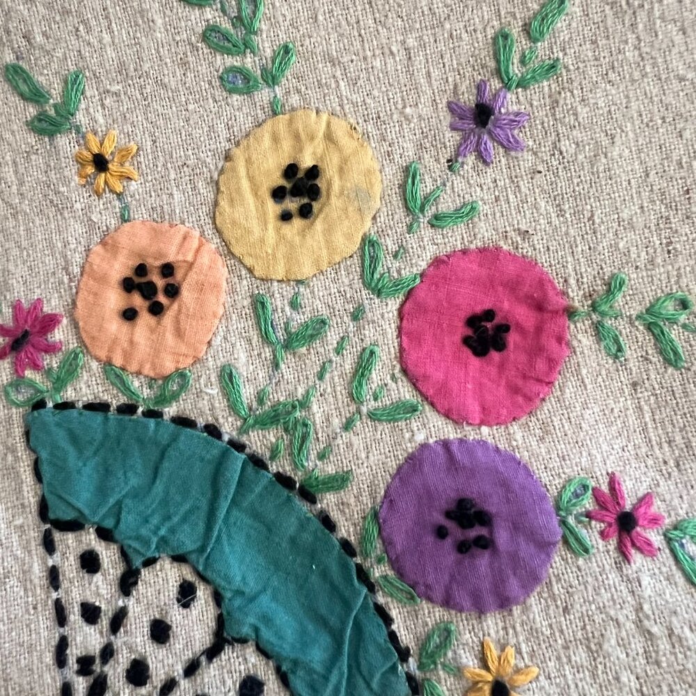 Embroidered Vintage Linen Tea Set Handmade